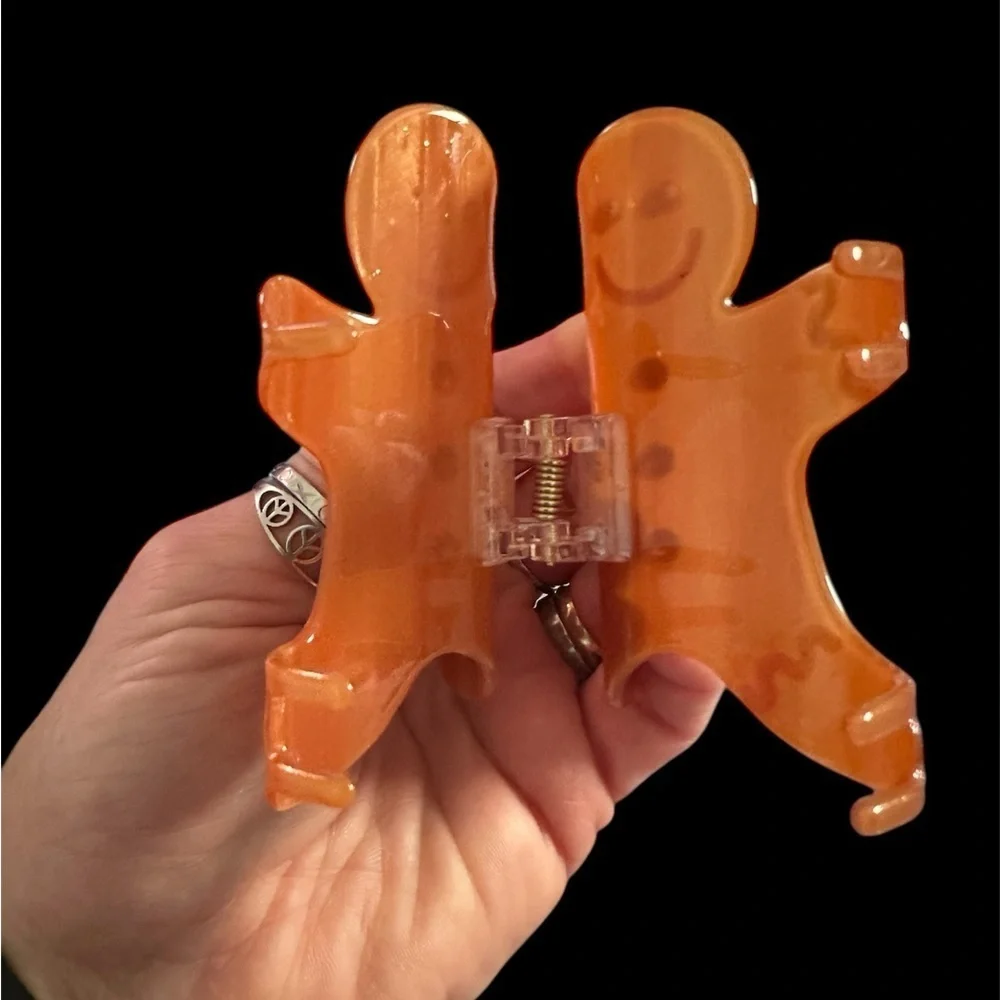 Gingerbread Man Hair Clip with Purple Button Accents